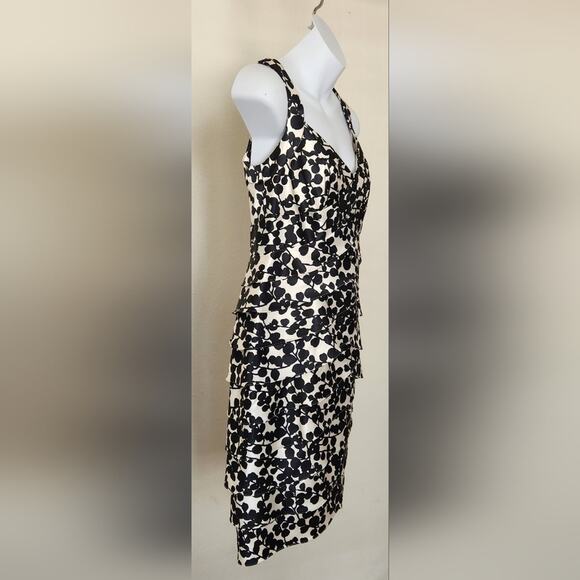 LONDON TIMES Black and White Floral Satin Layered Dress Size 8P - Picture 3 of 11